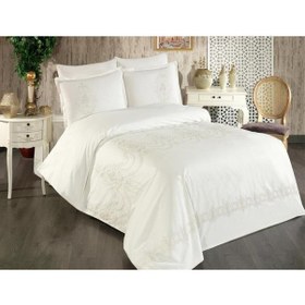 Resim Calina Nakışlı %100 Pamuk Çift Kişilik Nevresim Takımı Altın Altın 