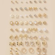 Resim 60 parça metal reçine taklit basit moda taşlı fiyonk çiçek ağacı bayanlar için günlük rahat küpe çok parçalı büyük mücevher seti tatil hediyeleri 
