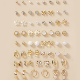 Resim 60 parça metal reçine taklit basit moda taşlı fiyonk çiçek ağacı bayanlar için günlük rahat küpe çok parçalı büyük mücevher seti tatil hediyeleri 