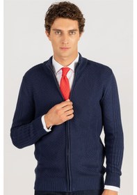 Resim Tudors Slim Fit Dar Kesim Kendinden Desenli Erkek Hırka-23219 Lacivert 