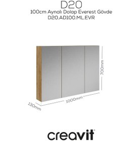 Resim Creavit D20 100 Cm Everest Aynalı Dolap Melamin Gövde Ahşap 