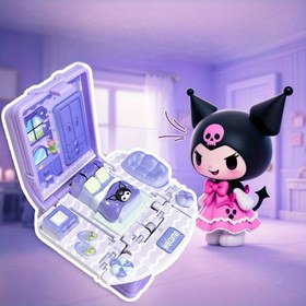 Resim Sanrio Kuromi Mini 3D Katlanabilir Sırt Çantası ile Anahtarlık - Sevimli Kalp ve Yarasa Kulaklı Karakter, Ayrılır çanta tasarama sahip kompak katlama, İfadeli Gözler & Kirpi yüzü Anime Hayranlar içağrısı, çıkartmalara uygun minyatür standee aksesuar seti, Şık şey ta 