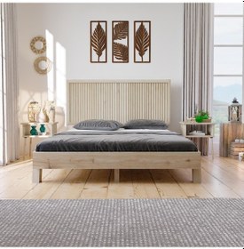 Resim Ebruli Model Vernikli Çam Ahşap Karyola-165 140 x 200 