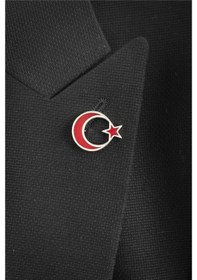Resim 925 Ayar Gümüş Mineli Türk Bayrağı Rozet -8052 Gümüş 