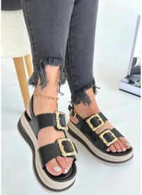 Resim Biçomi Stan Siyah Cilt Sandalet Çok Renkli 