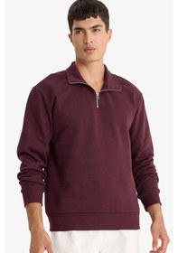 Resim Defacto Regular Fit Dik Yaka Yarım Fermuarlı Basic Düz Sweatshirt X7405az25aubr150 Bordo 