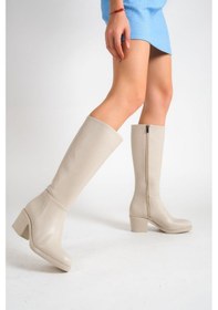 Resim Mubiano Mbhsn7072-bj Kadın Bej Kalın Topuklu Fermuarlı Uzun Çizme Bej 