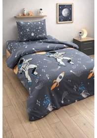 Resim Astronot Desenli Lastikli Çarşaflı Nevresim Takımı Çocuk & Genç Odası Nevresim Takımı Tek Kişilik Gri 