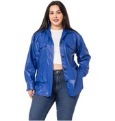 Resim Büyük Beden Kapaklı Cepli Yanları Yırtmaçlı Deri Saks Mavi Gömlek-saks Saks Mavi 