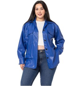 Resim Büyük Beden Kapaklı Cepli Yanları Yırtmaçlı Deri Saks Mavi Gömlek-saks Saks Mavi 