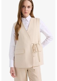 Resim DeFacto V Yaka Bağcıklı Basic Düz Blazer Yelek E4358AX25SPBG702 Bej 