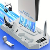 Resim PS5 Standı ve Çift Kontrolör Şarj İstasyonu için Soğutma İstasyonu, Playstation 5 Konsolu ile Uyumlu, PS5 Aksesuarları ile Uyumlu, Kontrolör Şarj Cihazı, Soğutma Fanı, Kulaklık Standı, 3 USB Hub, Medya Yuvası, Beyaz Vidalar Dahil 