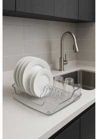 Resim Şeffaf Akrilik Tabaklık Bulaşıklık Düzenleyici 2 Parça 37x38x7 Cm Şeffaf 