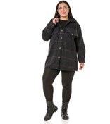 Resim Büyük Beden Göğüste Büyük Cepli Balıksırtı Dokuma Siyah Gömlek 