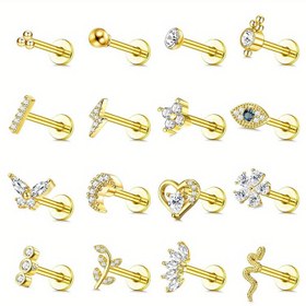 Resim 16 adet 16G Tragus Piercing Takısı Hipoalerjenik Cerrahi Çelik Tragus Küpeleri İçten Dişli Düz Arka Medusa Labret Monroe Conch Kıkırdak Çivi Küpeler Kadınlar İçin 