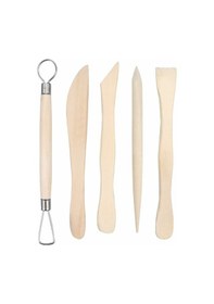 Resim Moveevo 5 Parça Ahşap Seramik Alet Seti - Heykel Oluşturma, Şekillendirme Ve Pürüzsüzleştirme Araçları 