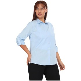 Resim Lady Majestic Cotton Klasik Büyük Beden Ofis Gömlek - Mavi 