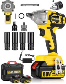 Resim Graizer Alman 21 V Akülü Somun Bijon Sökme Takma Sikma Matkap Kömürsüz Akülü Vidalama Madren Dahil Set 