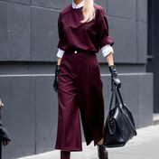 Resim SOHO UYUMLU ŞIK BORDO TAKIM, Geniş Paça ve Üst Terno, Lacivert Geniş Paça Pantolon ve Üst 