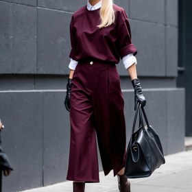 Resim SOHO UYUMLU ŞIK BORDO TAKIM, Geniş Paça ve Üst Terno, Lacivert Geniş Paça Pantolon ve Üst 