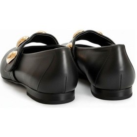 Resim Ne&ve Shoes Siyah Hakiki Deri Gold Aksesuar Detaylı Lastikli Kadın Şık Ve Rahat Babet 