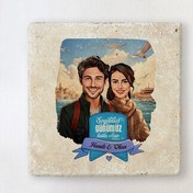 Resim Vapurda Aşk Karikatürlü Taş Bardak Altlığı 