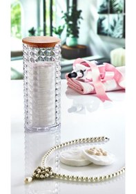 Resim Ahşap Kapaklı Disk Pamukluk Organizer Modern Kozmetik Düzenleyici Şeffaf 