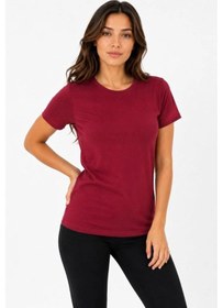 Resim Kadın Basic Tişört Bisiklet Yaka Kısa Kol Günlük Yazlık Slim Fit T-shirt - Bordo 