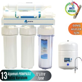 Resim Evora 13 Aşamalı Açık Kasa 12 Litre Pompasız Su Arıtma Cihazı Mineral Su Özellikli 