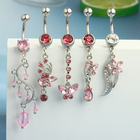 Resim 5/6 adet Göbek Delme Seti 14G Paslanmaz Çelik CZ Göbek Yüzükleri Piercing Barbell Vücut Takıları 