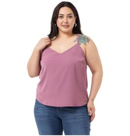 Resim Büyük Beden Ayarlanabilir İnce Askılı V Yaka Gül Kurusu Bluz-gül Kurusu Gülkurusu 