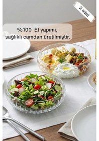 Resim Selen Concept El Yapımı Orta Boy Cam Salata Kasesi 2'li Şeffaf 