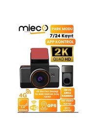 Resim Mieco G4 2k Qhd / Gps / 4g / Wifi / 140 Geniş Açı / Gece Görüşü / Ön + Arka Kamera / Sim Kartlı Araç Kamerası 
