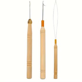 Resim 3 Parça Peruk & Saç Uzatma Aracı Seti - Örgü İğneleri Ergonomik Ahşap Saplarla Örgü ve Dreadlock Bakımı için 