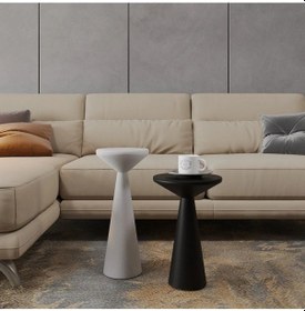 Resim Ahşap 2 Li Set Fitilli Mantar Yan Sehpa Modern Fiskos / Çiçeklik / Zigon Sehpa Siyah - Beyaz 