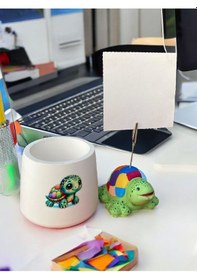 Resim Renkli Kaplumbağa Fotoğraf Tutucu Not Tutacak Baskılı Kalemlik Ofis Seti Heyelik Çok Renkli 