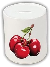Resim Kiraz Baskılı Kumbara - Seramik Para Biriktirme Kumbarası 