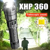 Resim Satışta Çok Tercih Edilen Yüksek Güçlü P900 LED El Feneri, Kamp ve Acil Durumlar İçin USB Şarjlı Zoom Taktiksel Fener - 800mAh Lityum Pil, 360° Ayarlanabilir Işın, Dijital Ekran, Siyah 