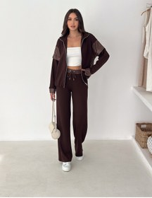 Resim TheyYou Kadın Jesica Kumaş Garnili Baggy Eşofman Takımı Salaş Spor Şık Jesica Fabric Tracksuit 