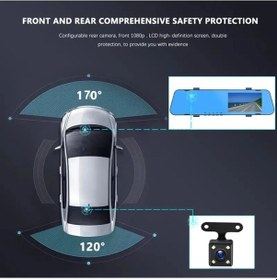 Resim Createtech 4.3 İnç Diken Aynası Araba Dvr 1080p Video Kaydedici Çizgi Kamera İçin Front Rear Camera Ultra İnce Araba Kamera 