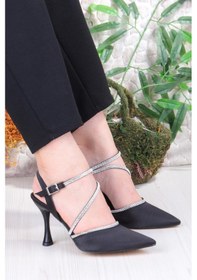 Resim Fort 35691 Saten Biye Taşlı Topuklu Abiye Ayakkabı Kadın Ayakkabı Siyah 