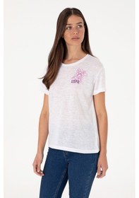 Resim U.S. Polo Assn. Kadın Beyaz Bisiklet Yaka Tişört 50299755-VR013 