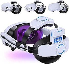 Resim Kawaye for Meta Quest 3S/3/2 Head Strap with 7500mAh Hot-Swap Battery for 3-4H Playtime,Double Knobs Adjustable VR Headset Strap with Large Support Pad Enhanced Support, Reduce Pressure for Games 