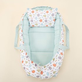 Resim Babynest ve Yastık - Çift Taraflı - Turkuaz Waffle - Yeşil Balkabağı 