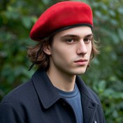 Resim Yeni Moda Erkek Pu Deri Kenarlı 100% Saf Yün Erkek Beresi Y2K Vintage Moda Çok Yönlü Kişilik Yakışıklı Beresi Edebi Ressam Şapkası Yüksek Kaliteli Yün Beresi 