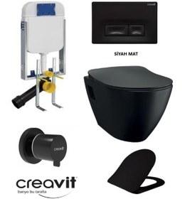Resim Creavit Tp325 Siyah Mat Asma Klozet Set + Duck Yavaş Kapanır Kapa 