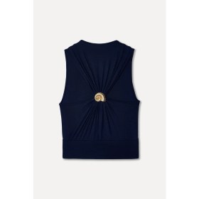 Resim Mudo Kadın Lacivert Fitted Bisiklet Yaka Sırt Detaylı Kolsuz Bluz 