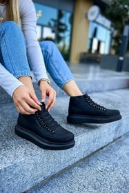 Resim pabucmarketi Bağcıklı Kadın Sneaker Bot Siyah 