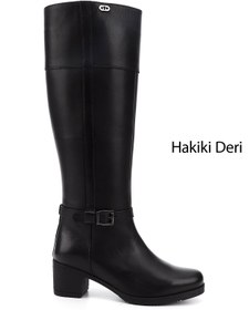 Resim GÖNDERİ(R) Kadın / Kız Siyah Fermuarlı Kalın Topuklu Hakiki Deri Çizme 