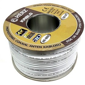 Resim Herz RG6 U6 100 Metre Beyaz Uydu Anten Kablosu 
